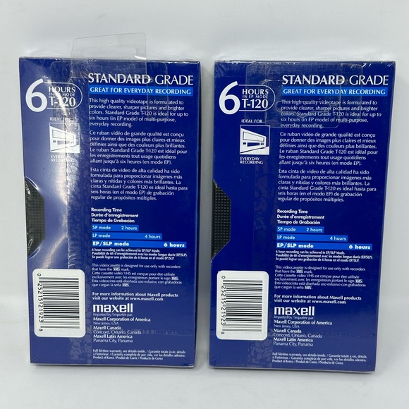 NEW LOT OF 2 MAXWELL STANDARD GRADE T-120 6 HOUR VHS TAPES SEALED B6 - Picture 2 of 4